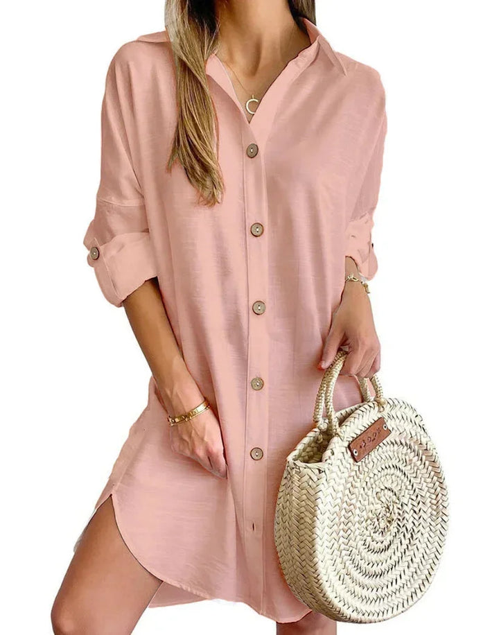 Button-Up Shirt Dress with Classic Collar for Women