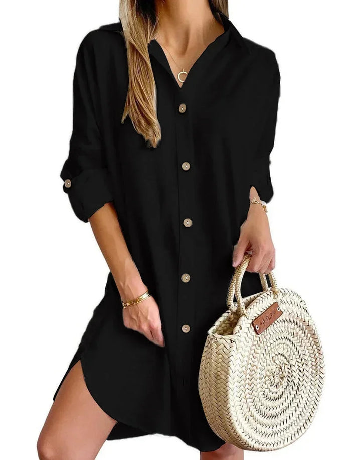 Button-Up Shirt Dress with Classic Collar for Women