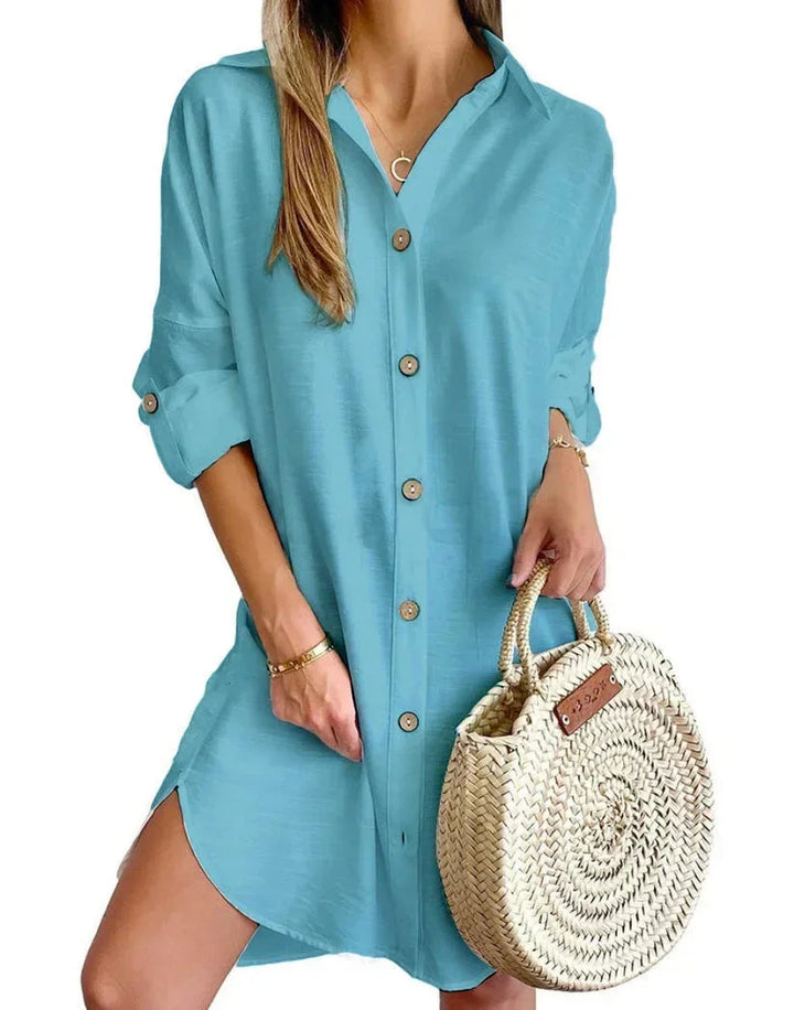 Button-Up Shirt Dress with Classic Collar for Women