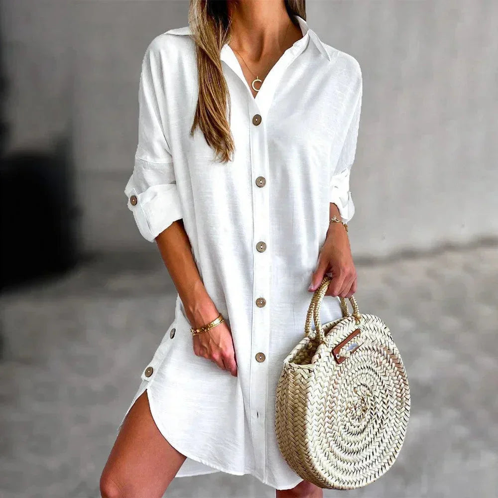 Button-Up Shirt Dress with Classic Collar for Women