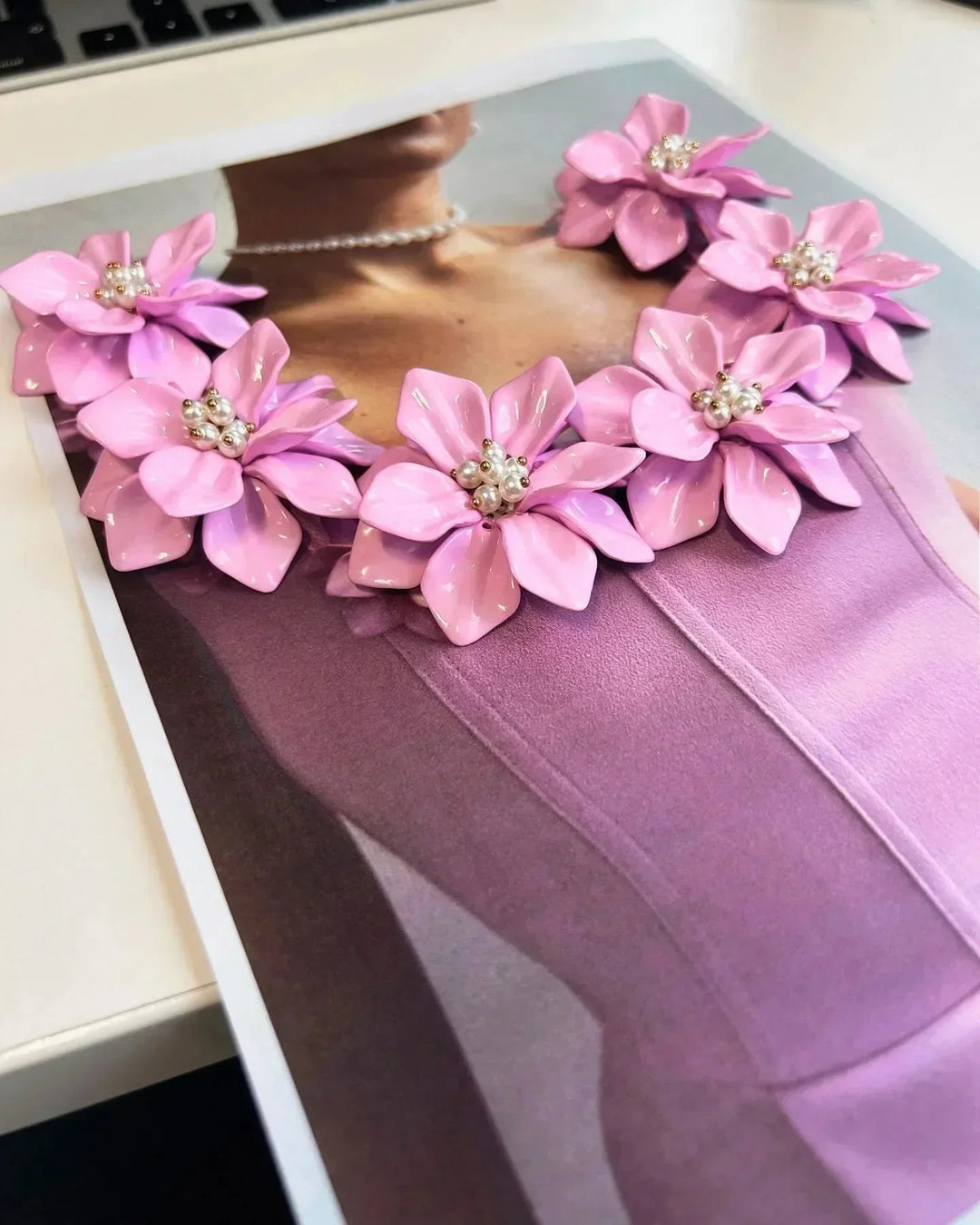 Short Sleeveless Dress Floral Appliqué Neckline for Women