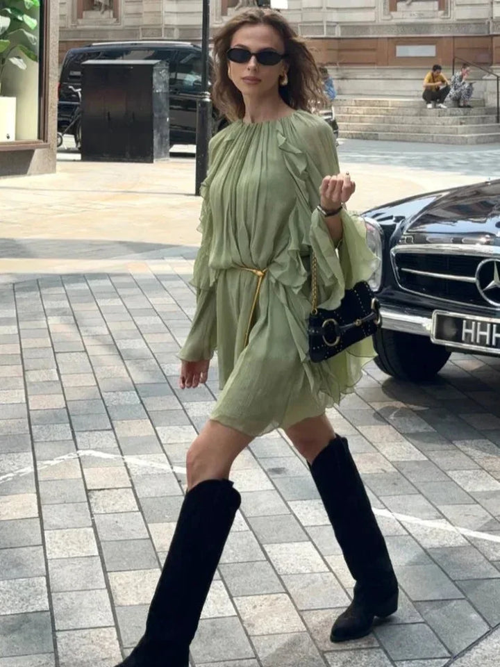 Short Ruffled Long Sleeve Dress for Women