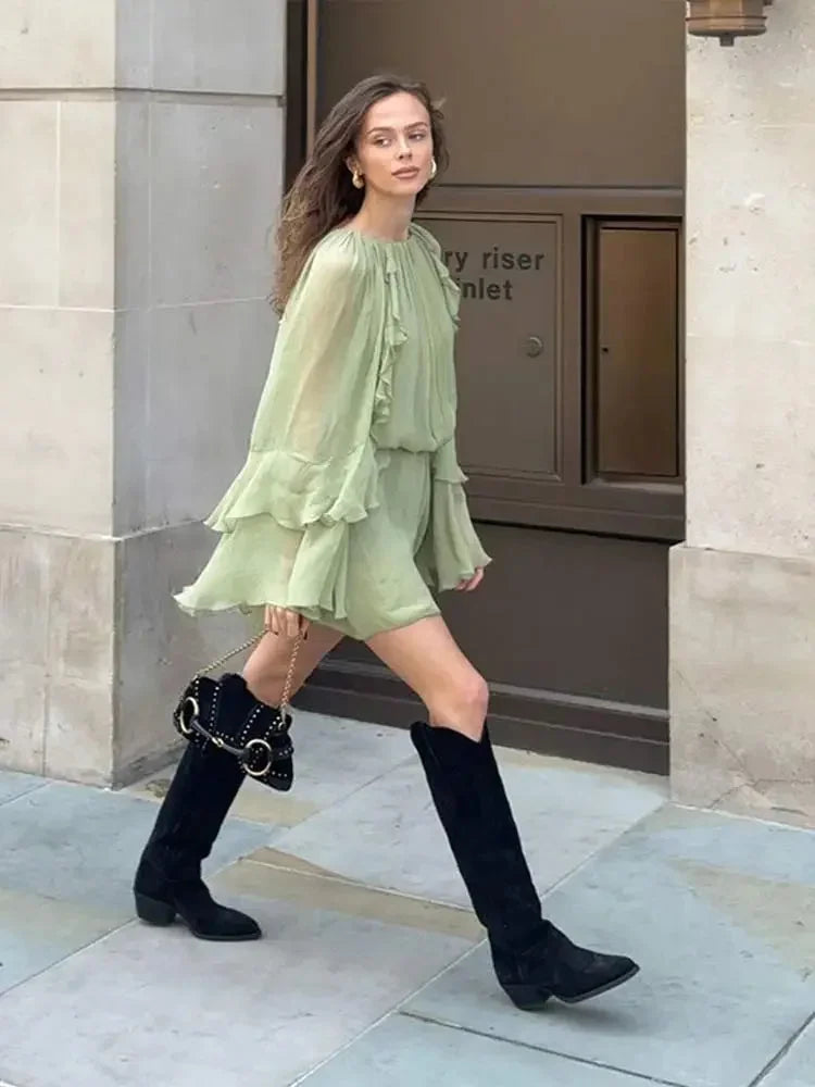 Short Ruffled Long Sleeve Dress for Women