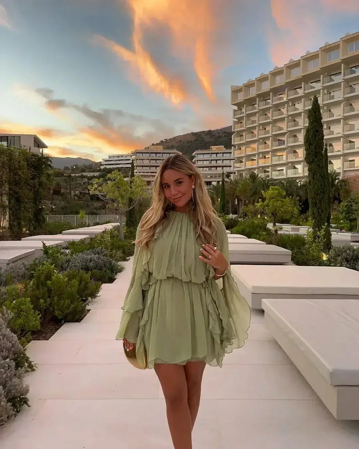 Short Ruffled Long Sleeve Dress for Women
