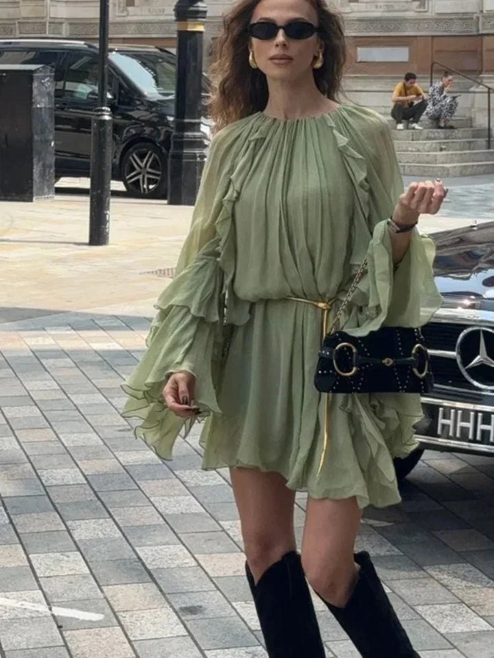 Short Ruffled Long Sleeve Dress for Women