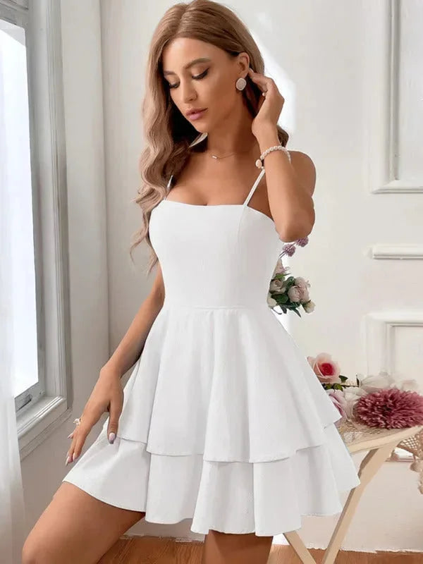 Ruffled Mini Dress with Adjustable Straps for Women