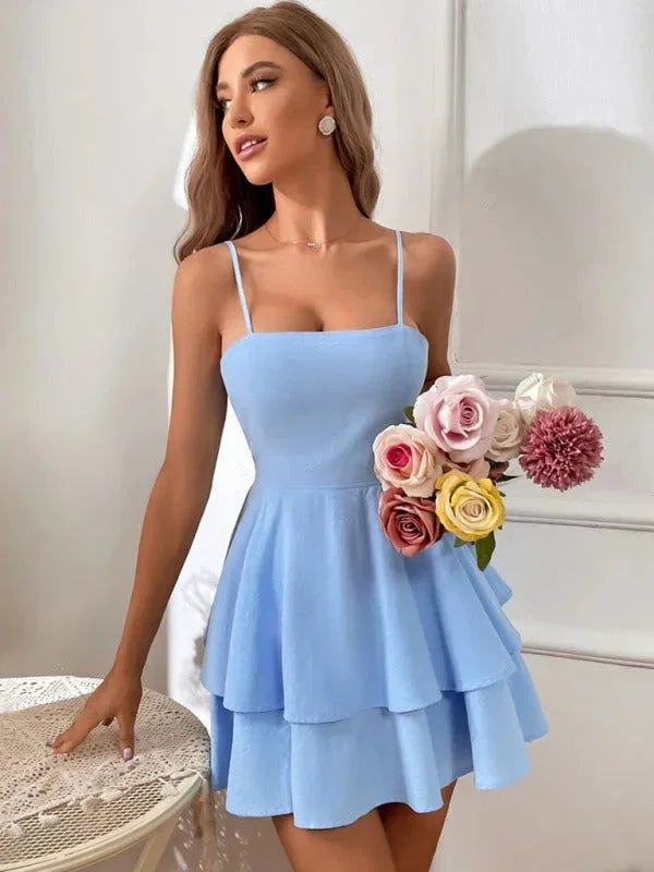 Ruffled Mini Dress with Adjustable Straps for Women