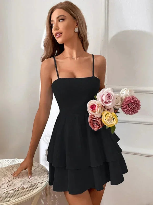 Ruffled Mini Dress with Adjustable Straps for Women