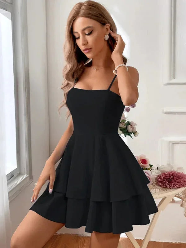 Ruffled Mini Dress with Adjustable Straps for Women