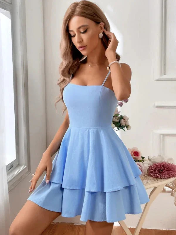Ruffled Mini Dress with Adjustable Straps for Women