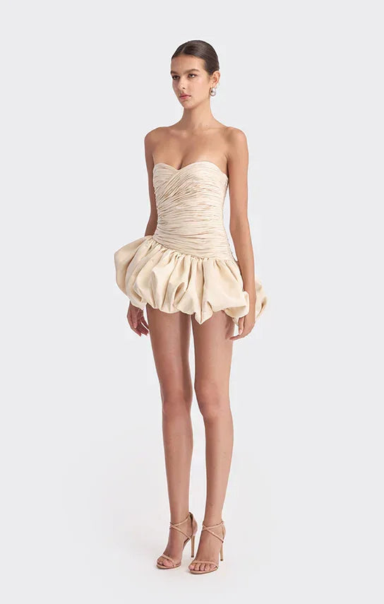 Short Evening Dress for Women with Draped Balloon Silhouette