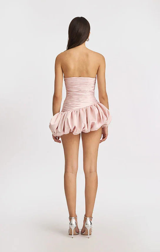 Short Evening Dress for Women with Draped Balloon Silhouette