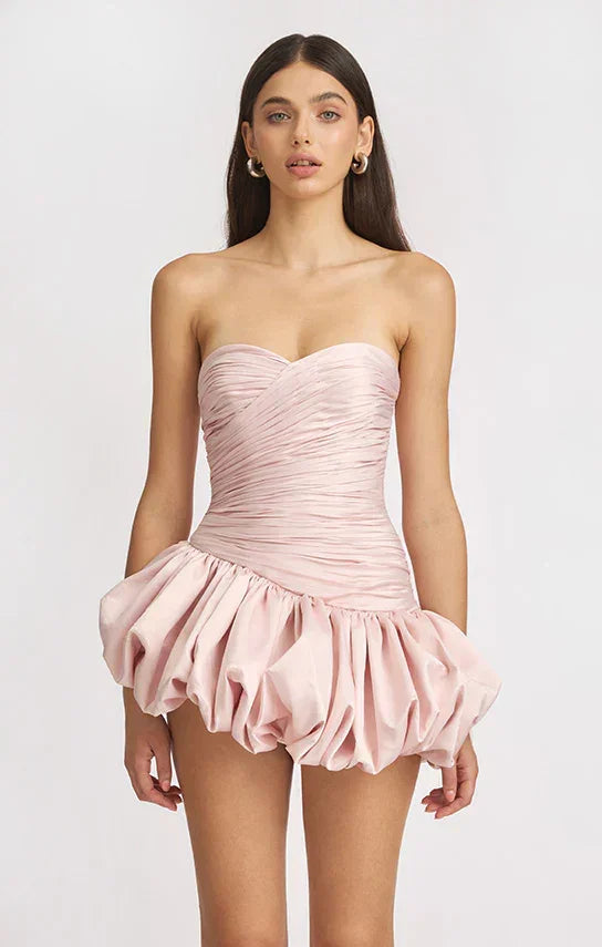 Short Evening Dress for Women with Draped Balloon Silhouette