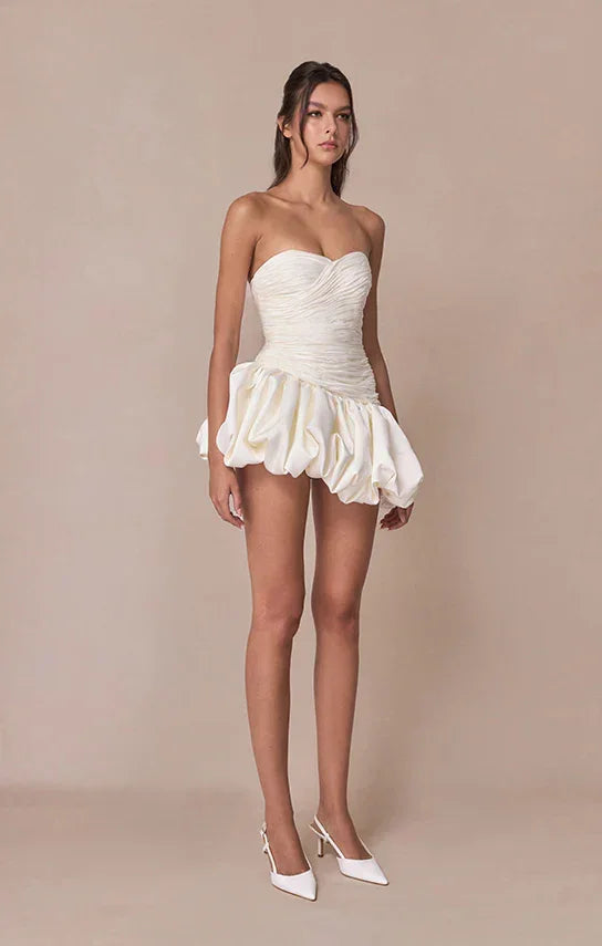 Short Evening Dress for Women with Draped Balloon Silhouette
