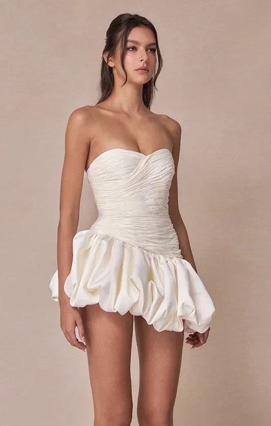 Short Evening Dress for Women with Draped Balloon Silhouette