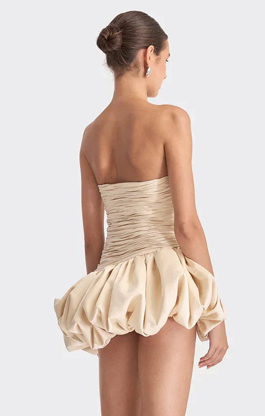 Short Evening Dress for Women with Draped Balloon Silhouette