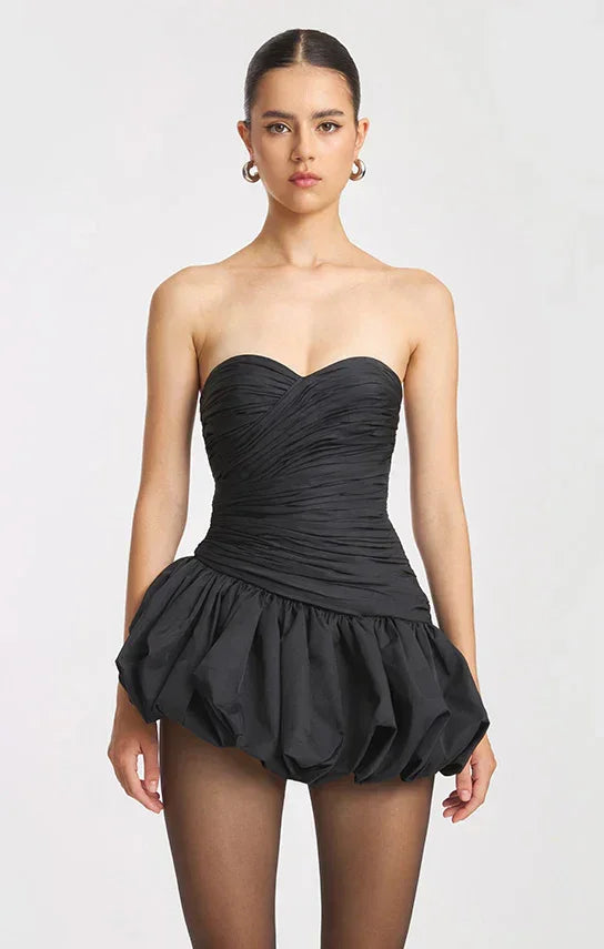 Short Evening Dress for Women with Draped Balloon Silhouette