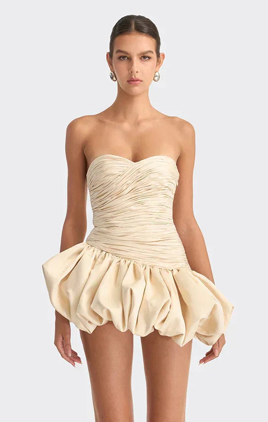 Short Evening Dress for Women with Draped Balloon Silhouette