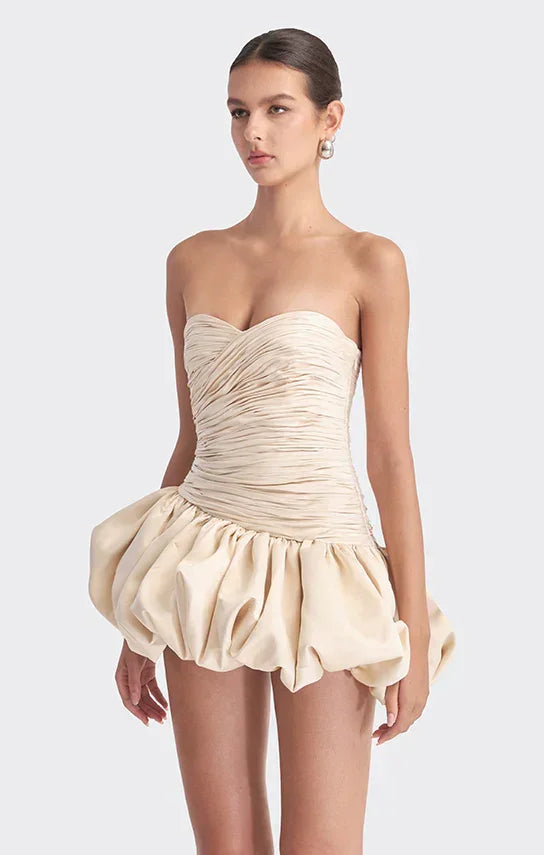Short Evening Dress for Women with Draped Balloon Silhouette