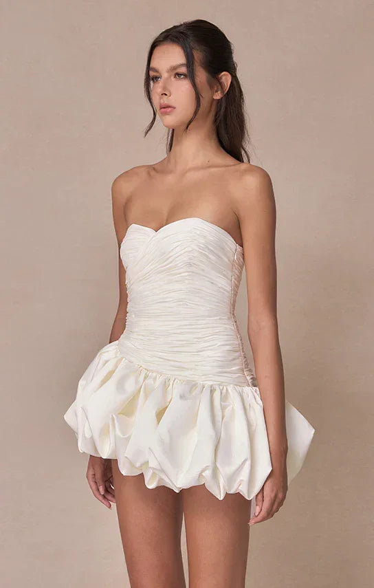 Short Evening Dress for Women with Draped Balloon Silhouette