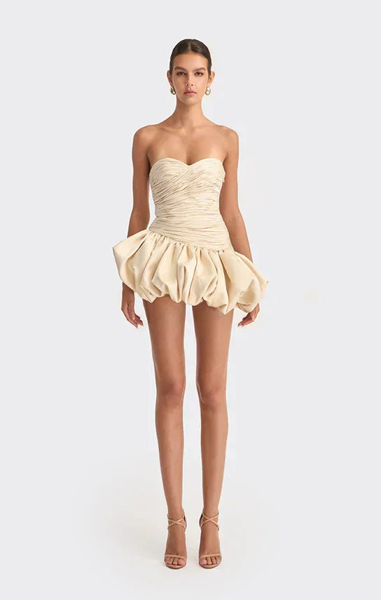 Short Evening Dress for Women with Draped Balloon Silhouette
