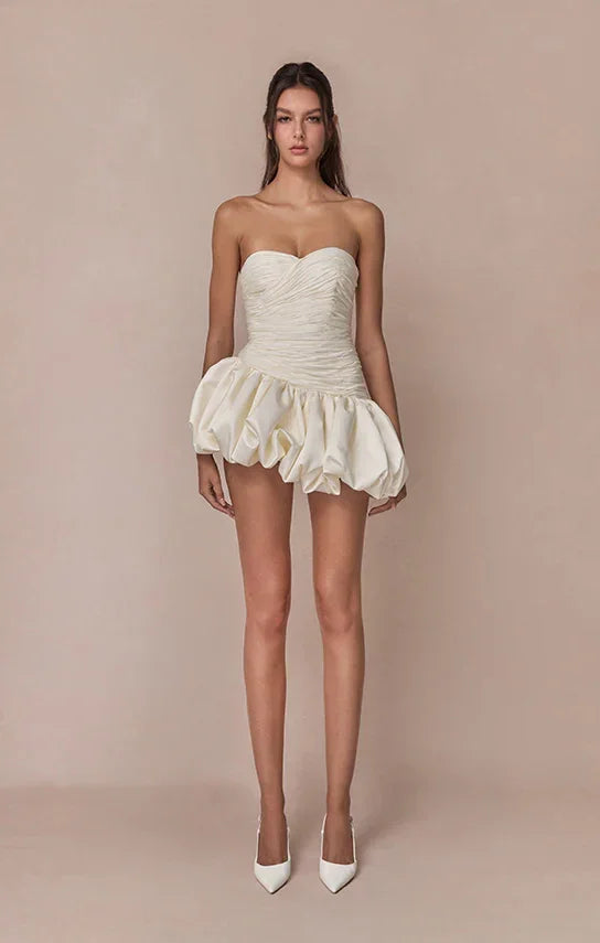 Short Evening Dress for Women with Draped Balloon Silhouette