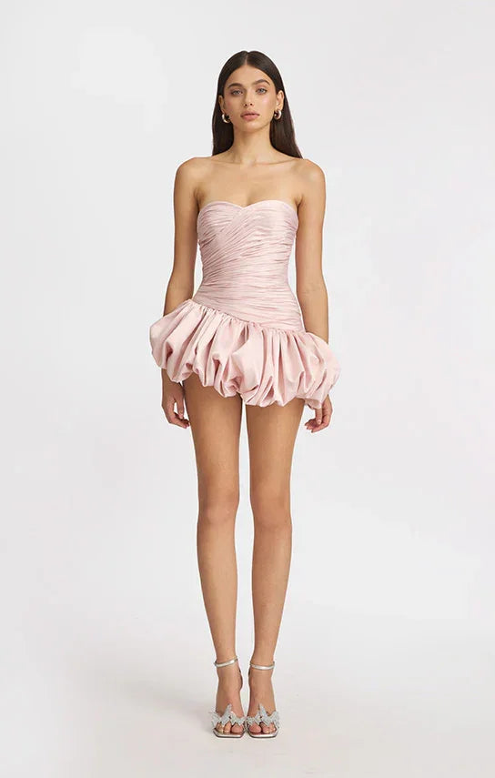 Short Evening Dress for Women with Draped Balloon Silhouette