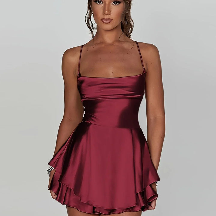 Backless Mini Dress with Straps and Flared Skirt for Women