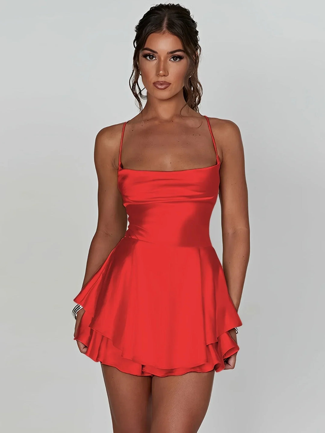 Backless Mini Dress with Straps and Flared Skirt for Women