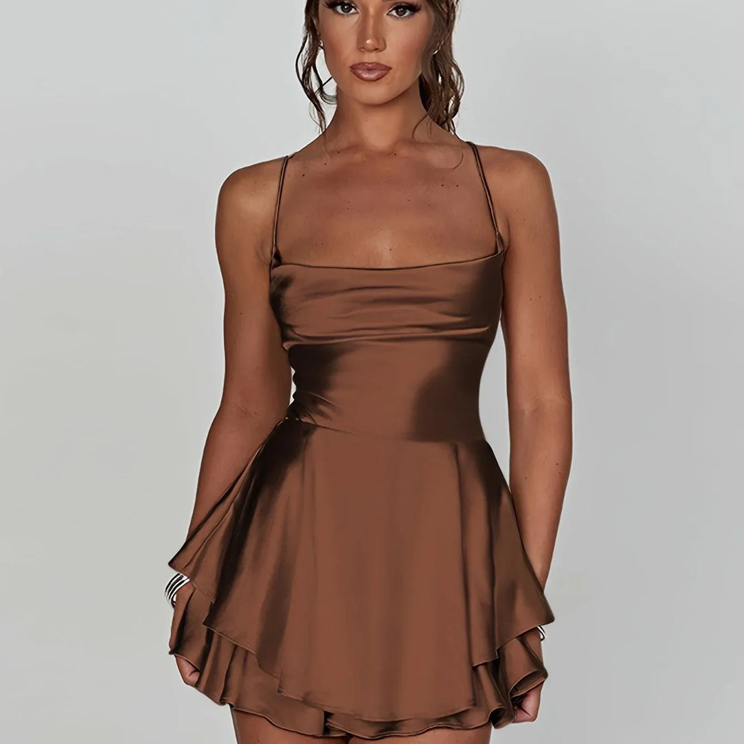 Backless Mini Dress with Straps and Flared Skirt for Women