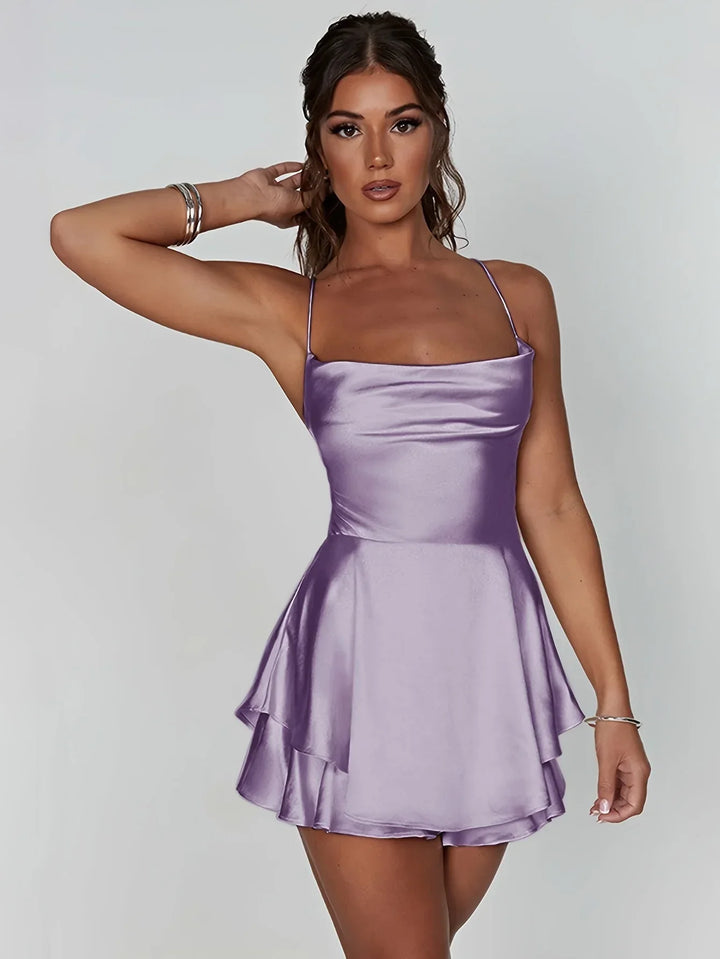 Backless Mini Dress with Straps and Flared Skirt for Women
