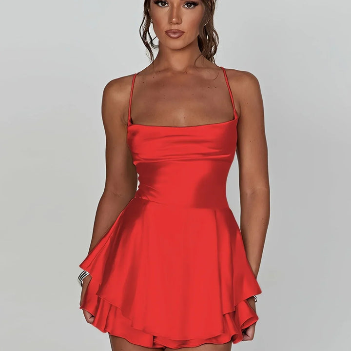 Backless Mini Dress with Straps and Flared Skirt for Women