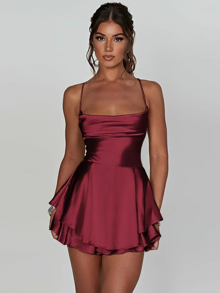 Backless Mini Dress with Straps and Flared Skirt for Women