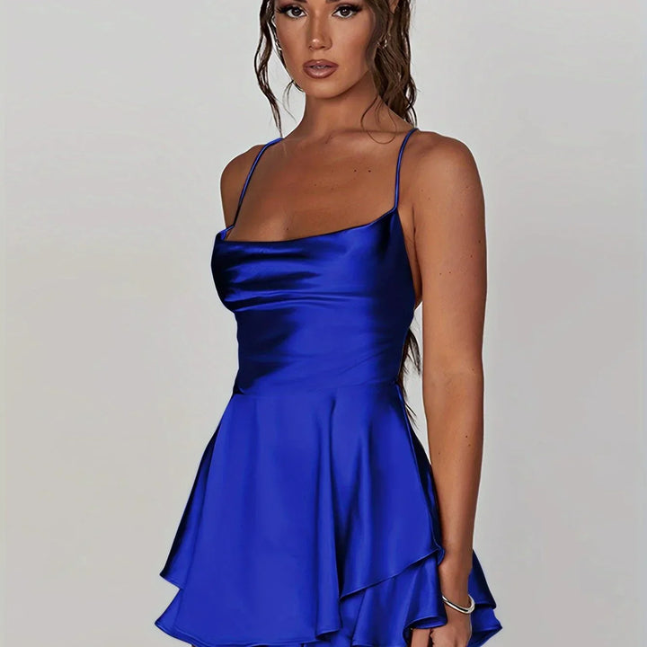 Backless Mini Dress with Straps and Flared Skirt for Women