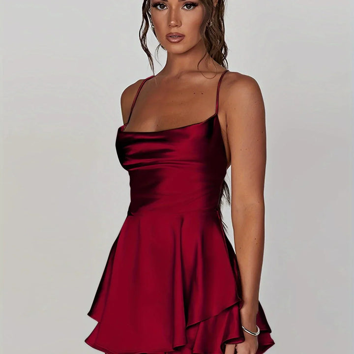 Backless Mini Dress with Straps and Flared Skirt for Women