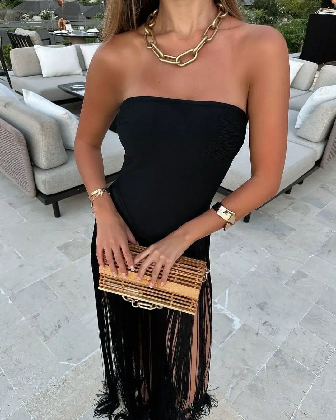 Long Summer Dress for Women with Fringe Bandage