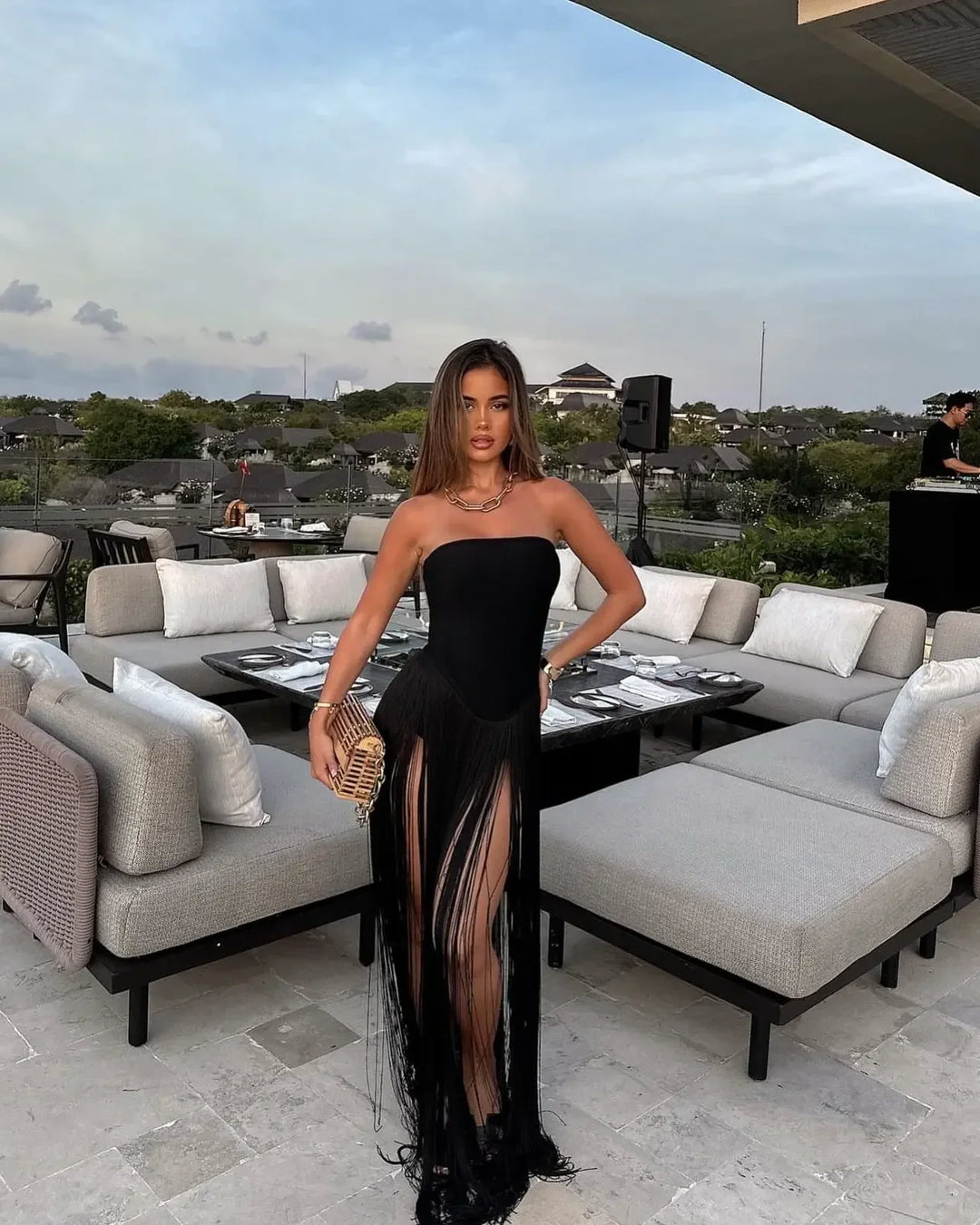 Long Summer Dress for Women with Fringe Bandage