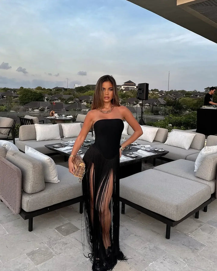 Long Summer Dress for Women with Fringe Bandage
