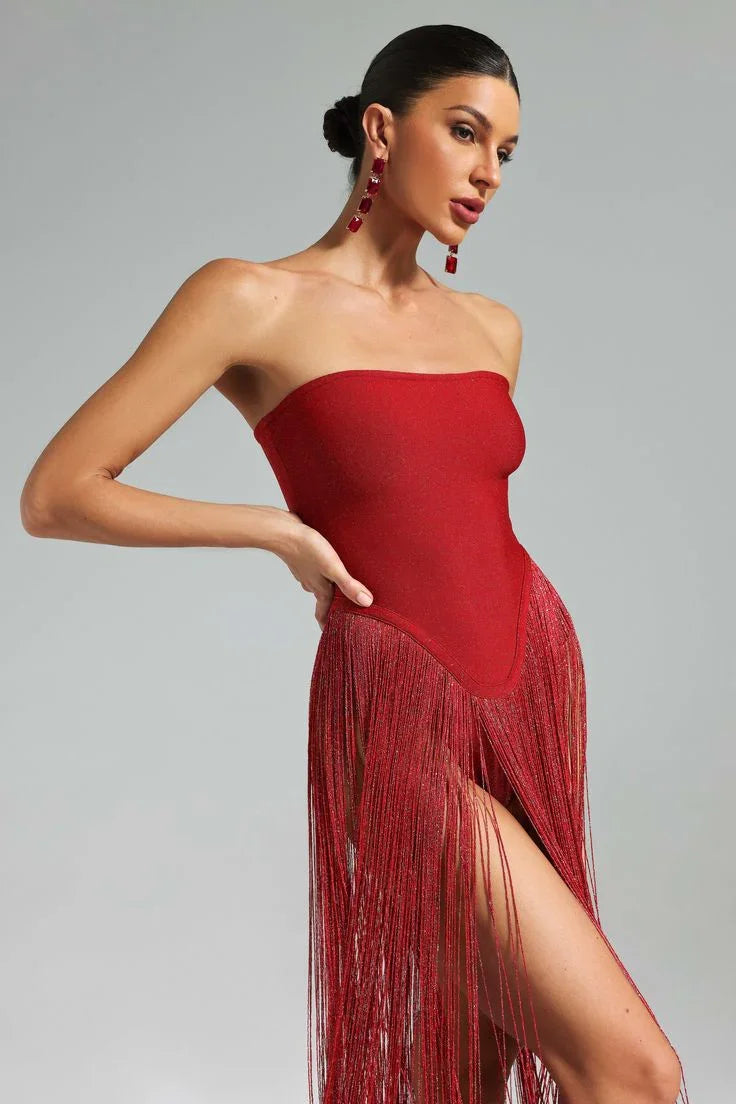 Long Summer Dress for Women with Fringe Bandage