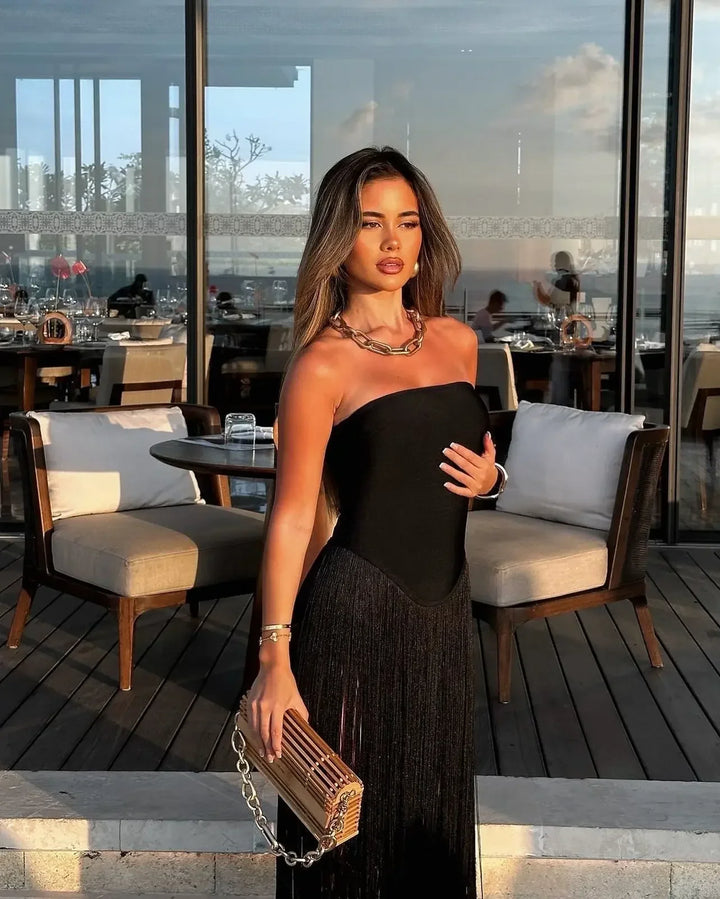 Long Summer Dress for Women with Fringe Bandage