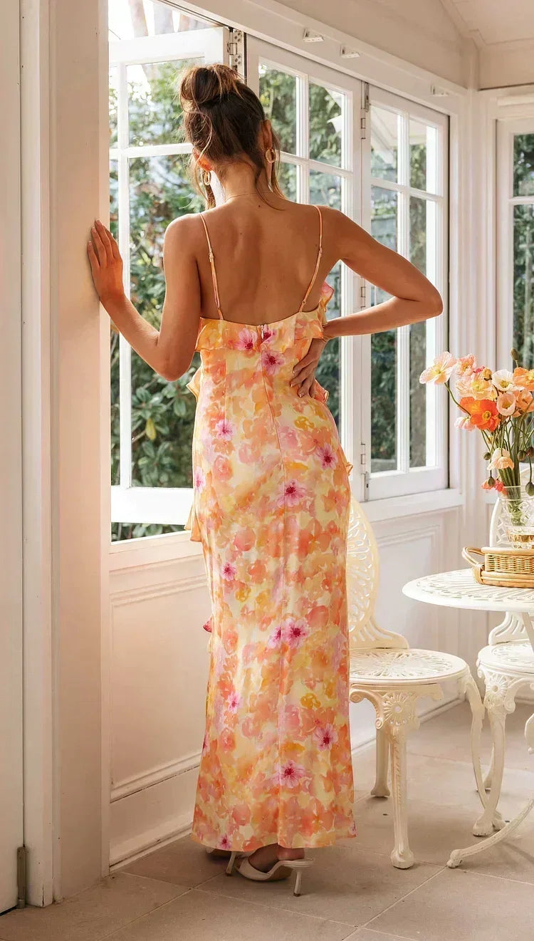 Maxi Floral Ruffle Dress for Women