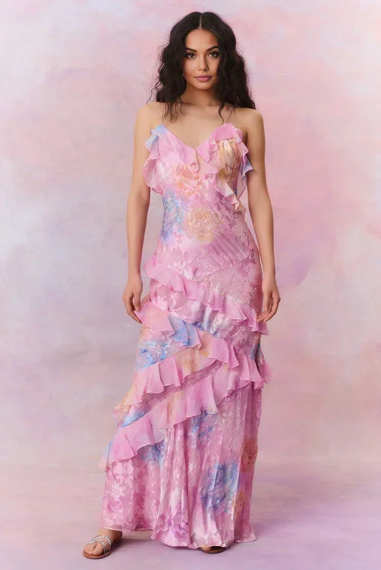 Maxi Floral Ruffle Dress for Women