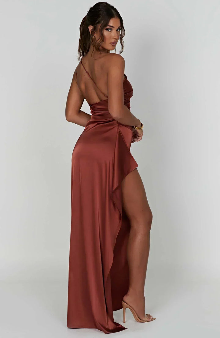 Long Asymmetrical Dress for Women with Elegant Slit