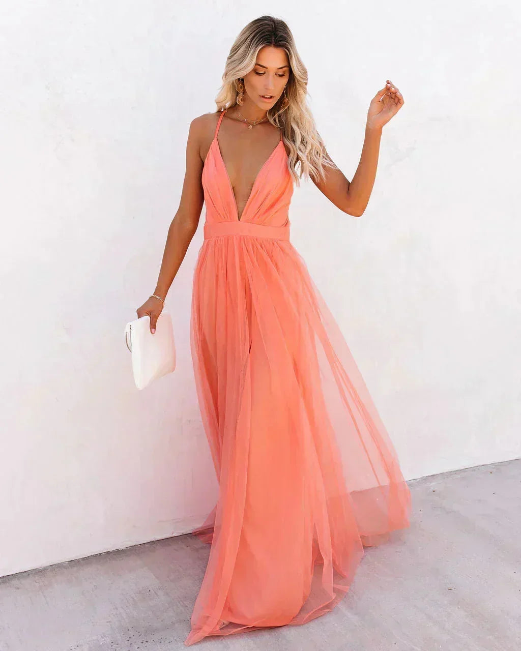 Maxi Dress Open Back Spaghetti Straps for Women