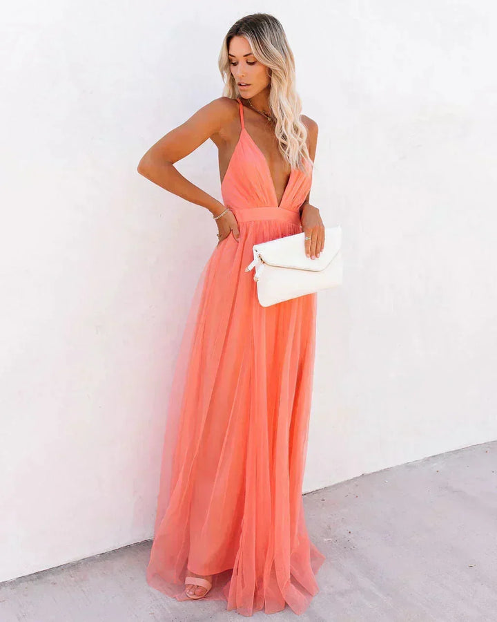 Maxi Dress Open Back Spaghetti Straps for Women