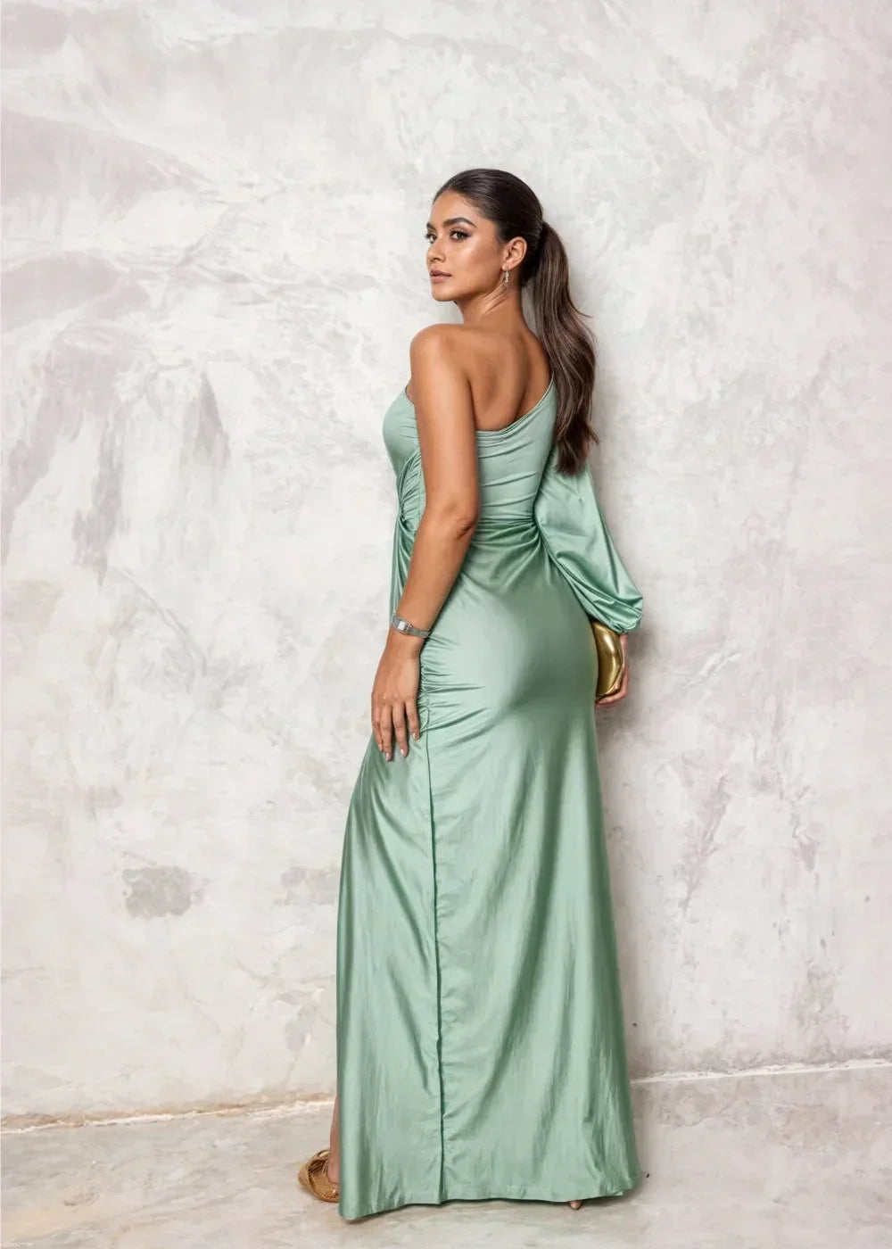 One Shoulder Maxi Dress with Split for Women
