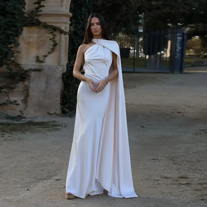 Dress One Shoulder Draped Maxi Elegant Evening Style