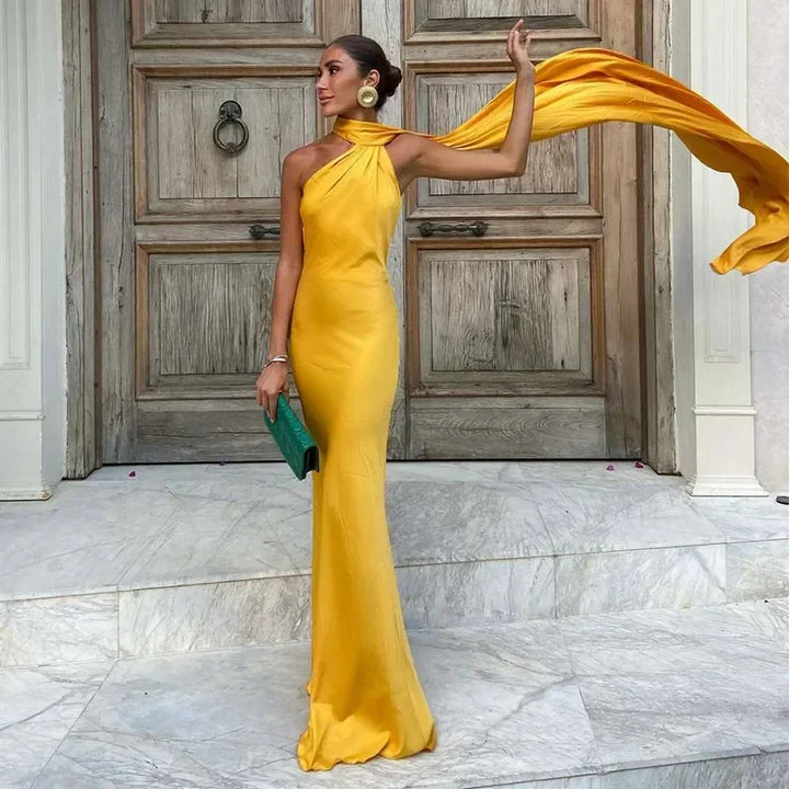 Dress One Shoulder Draped Maxi Elegant Evening Style