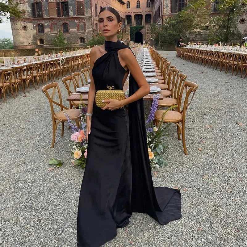 Dress One Shoulder Draped Maxi Elegant Evening Style