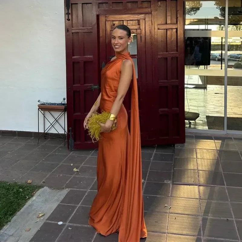 Dress One Shoulder Draped Maxi Elegant Evening Style